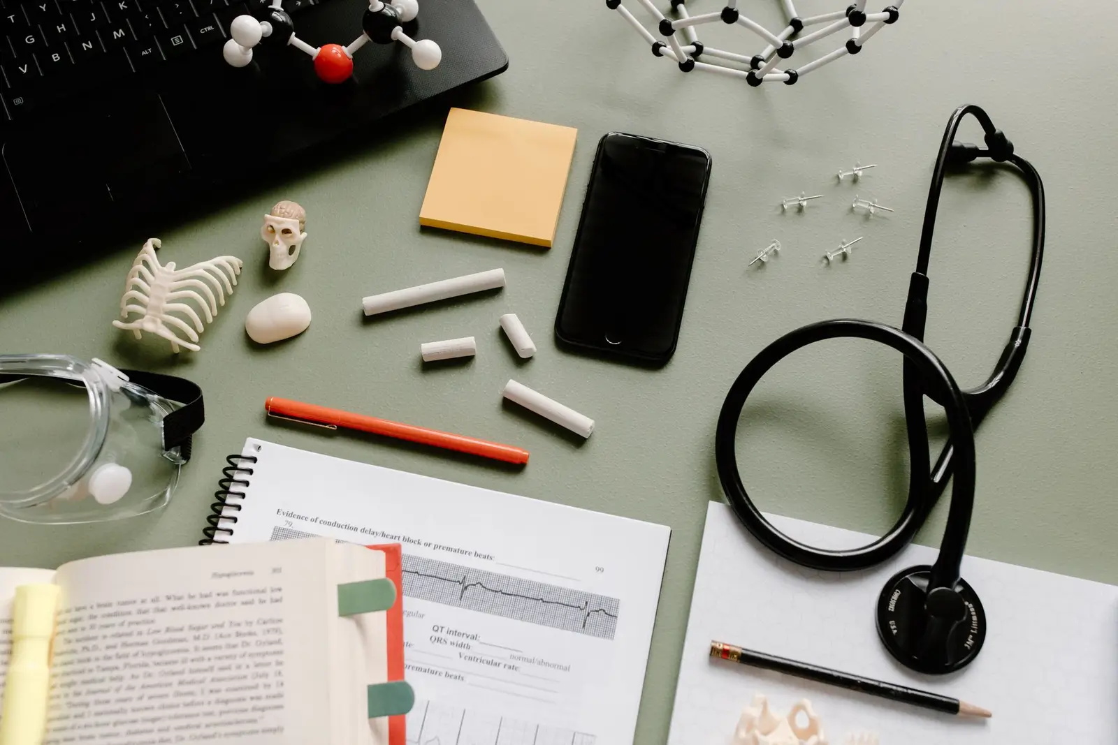 Study notes with a stethoscope
